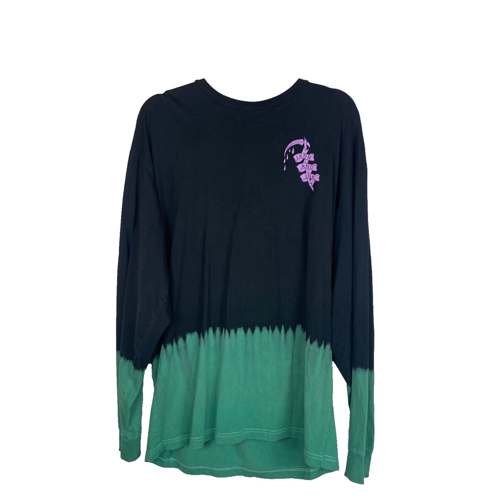 Iron and Ink Fitness Long Sleeve T-Shirt Sz L Tie Dye Black Teal Reaper Skull